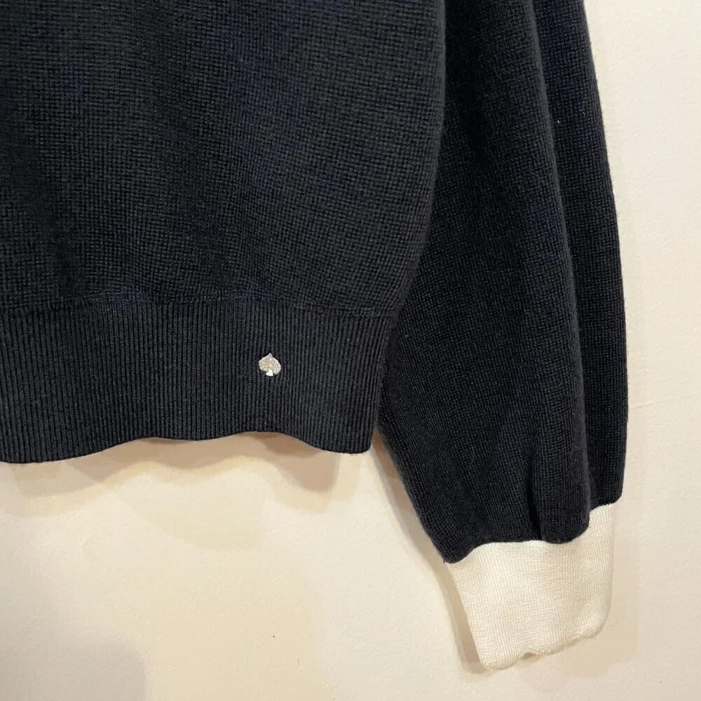 New Kate Spade Scallop Trim Cardigan Navy White XL $299